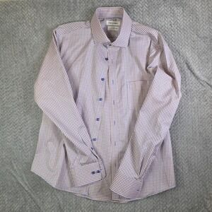 Twillory Dress Shirt Men's 16.5 34/35 Tailored Fit Blue Yellow Gingham Cotton